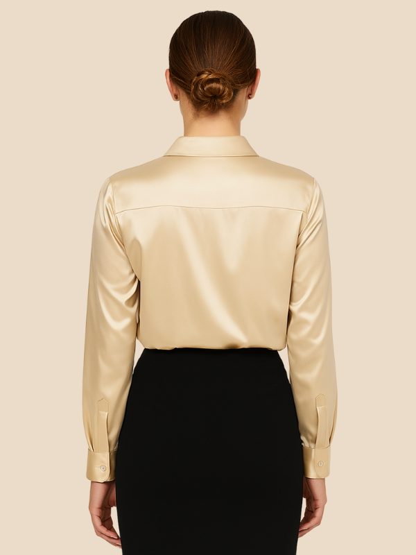 Satin Button-Down Shirt with Pointed Collar for Women - View 30