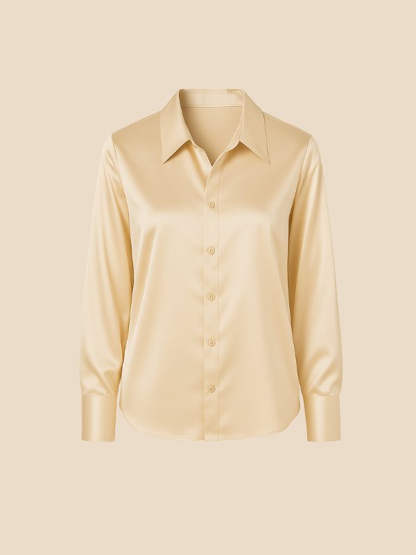 Satin Button-Down Shirt with Pointed Collar for Women - View 31