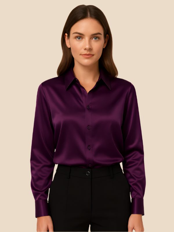 Satin Button-Down Shirt with Pointed Collar for Women - View 33