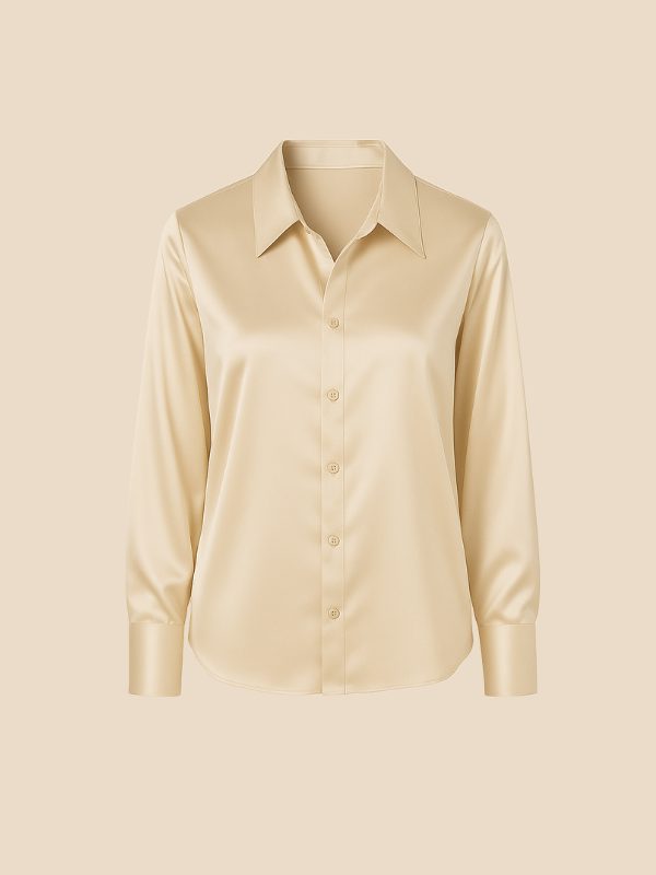Satin Button-Down Shirt with Pointed Collar for Women - View 41