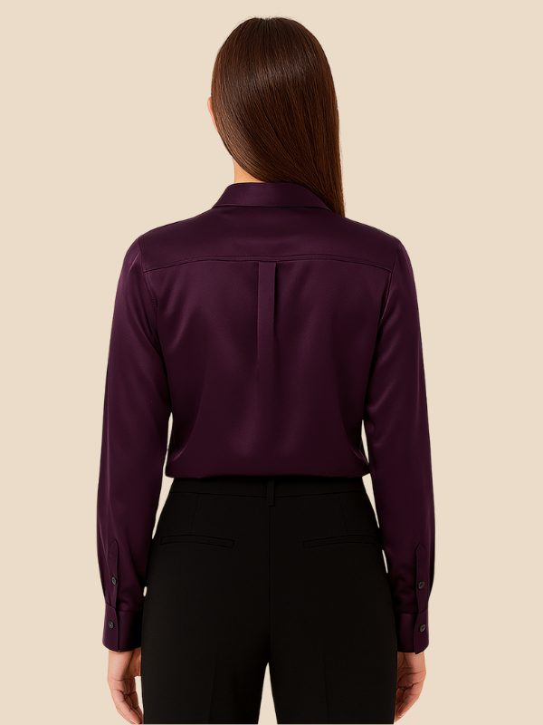 Satin Button-Down Shirt with Pointed Collar for Women - View 42