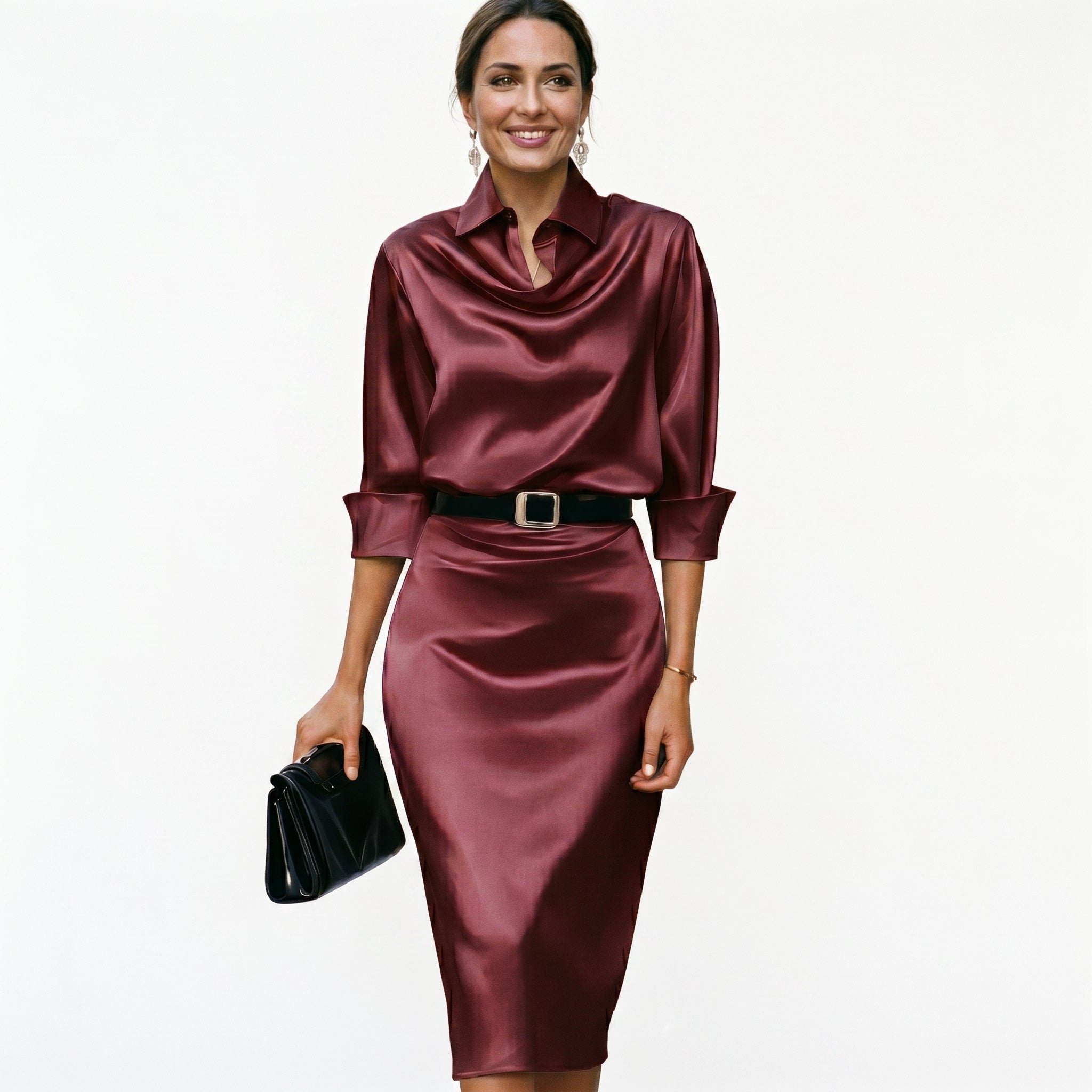 Satin Cowl Neck Midi Dress for Women