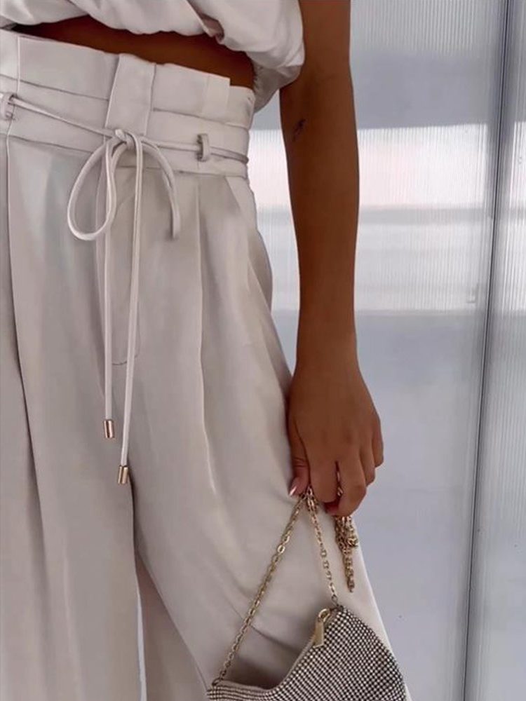 Satin Halter Cropped Top and Wide Leg Trousers Set for Women - View 8