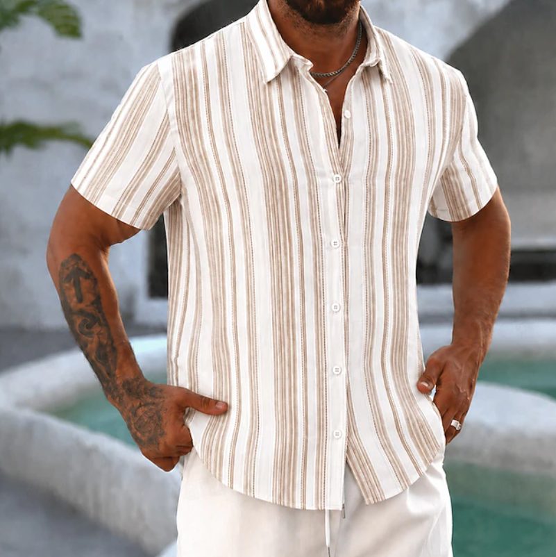 Short Sleeve Striped Button-Down Shirt for Men