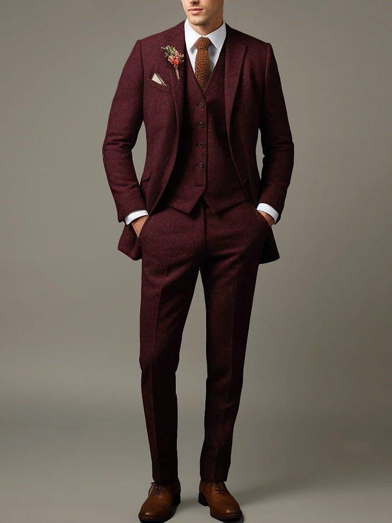 Single-Breasted Three-Piece Tailored Suit for Men