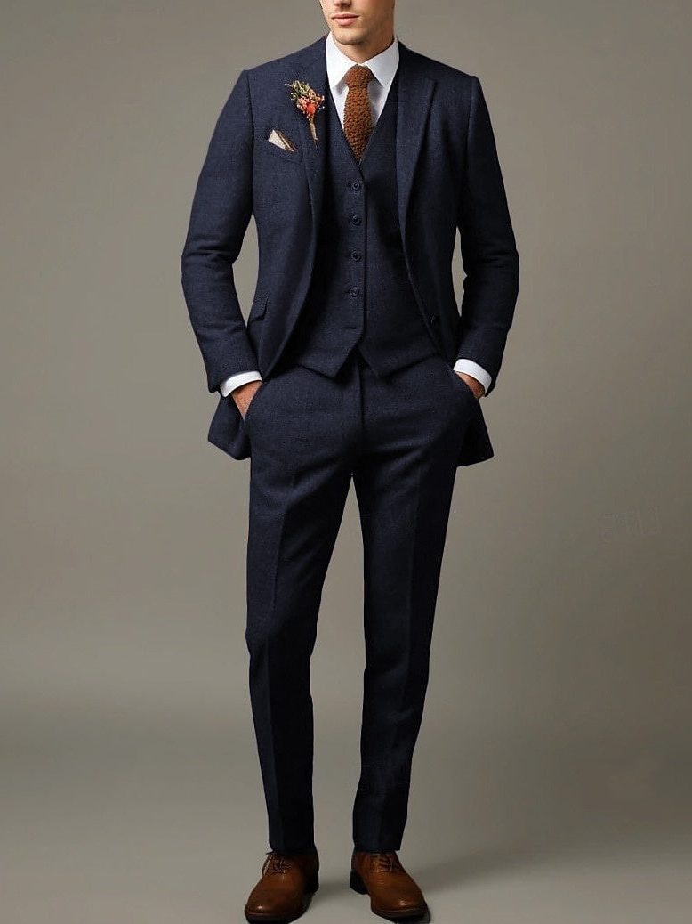 Single-Breasted Three-Piece Tailored Suit for Men - Blue