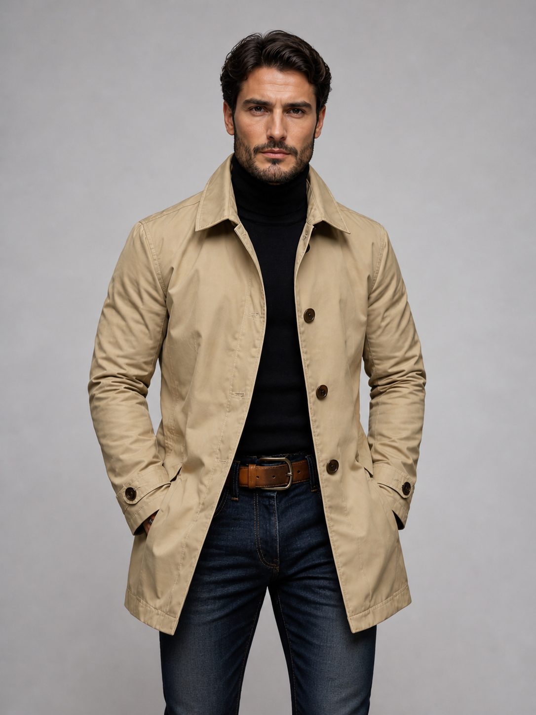Single-Breasted Trench Coat for Men