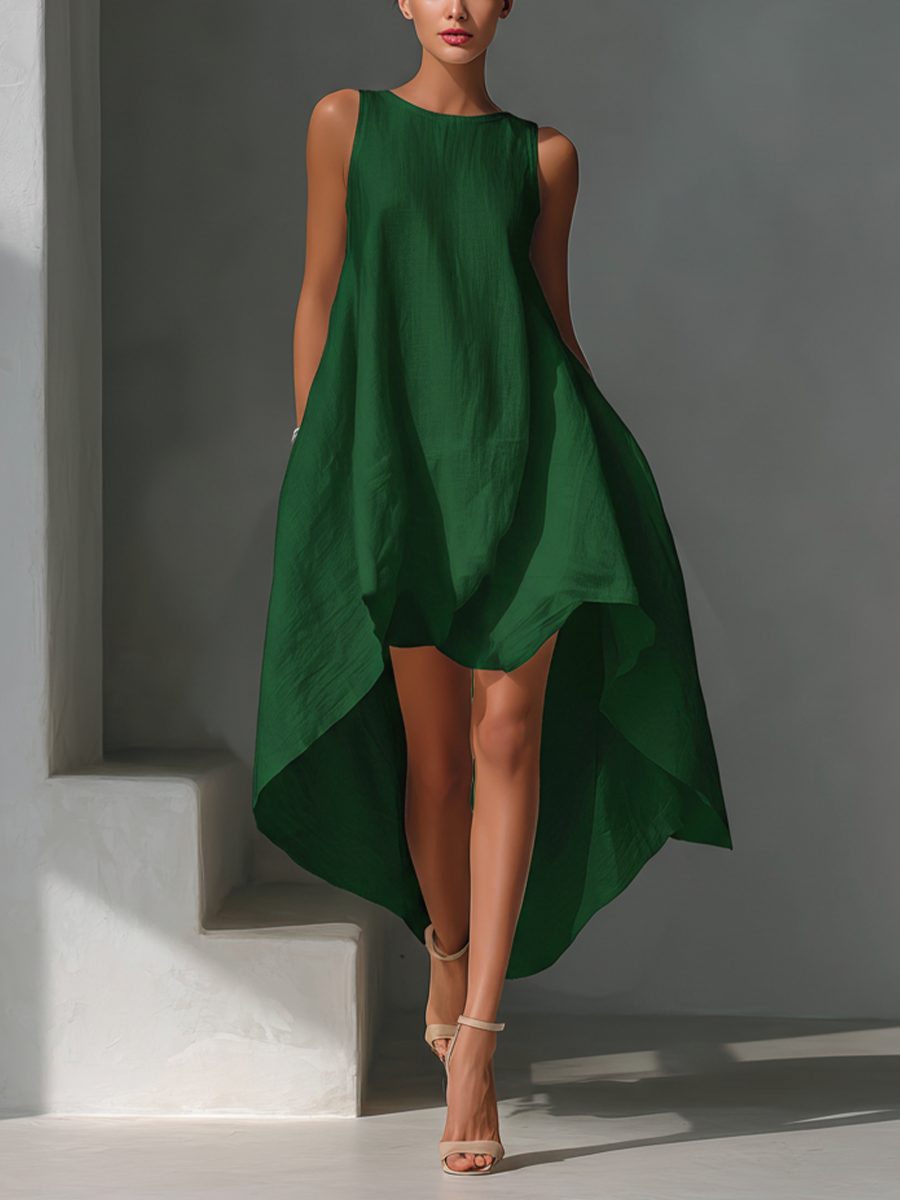 Sleeveless Asymmetric Hem Midi Dress for Women - Green