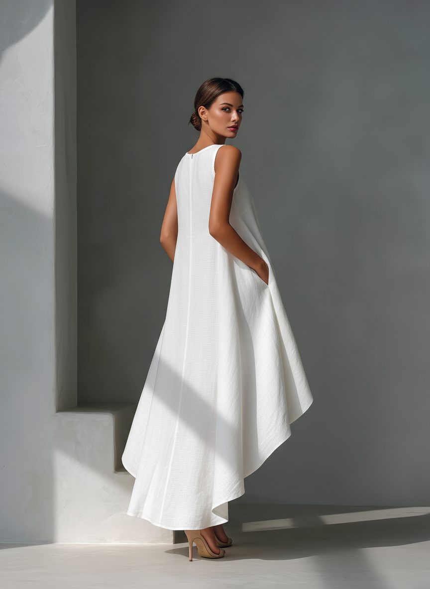 Sleeveless Asymmetric Hem Midi Dress for Women - View 8
