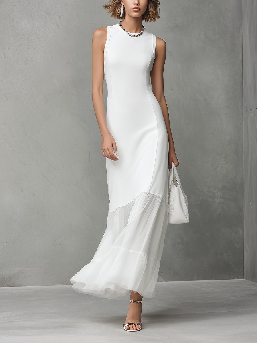 Sleeveless Midi Dress with Chiffon Hem for Women