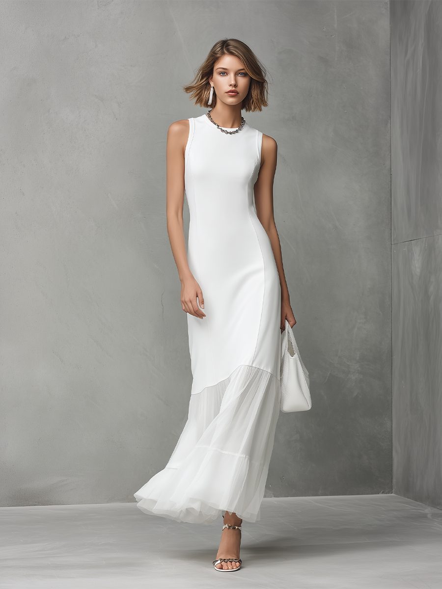 Sleeveless Midi Dress with Chiffon Hem for Women - View 2