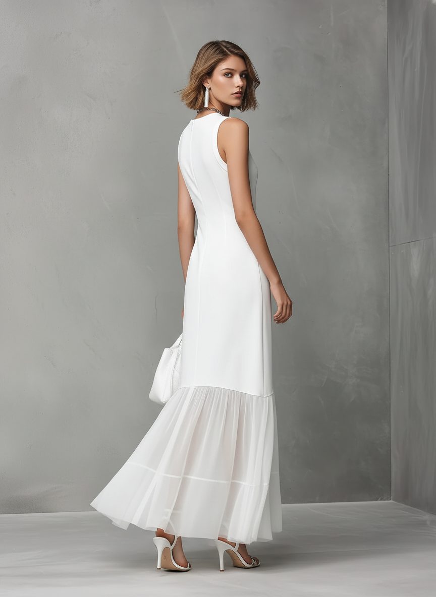 Sleeveless Midi Dress with Chiffon Hem for Women - View 5