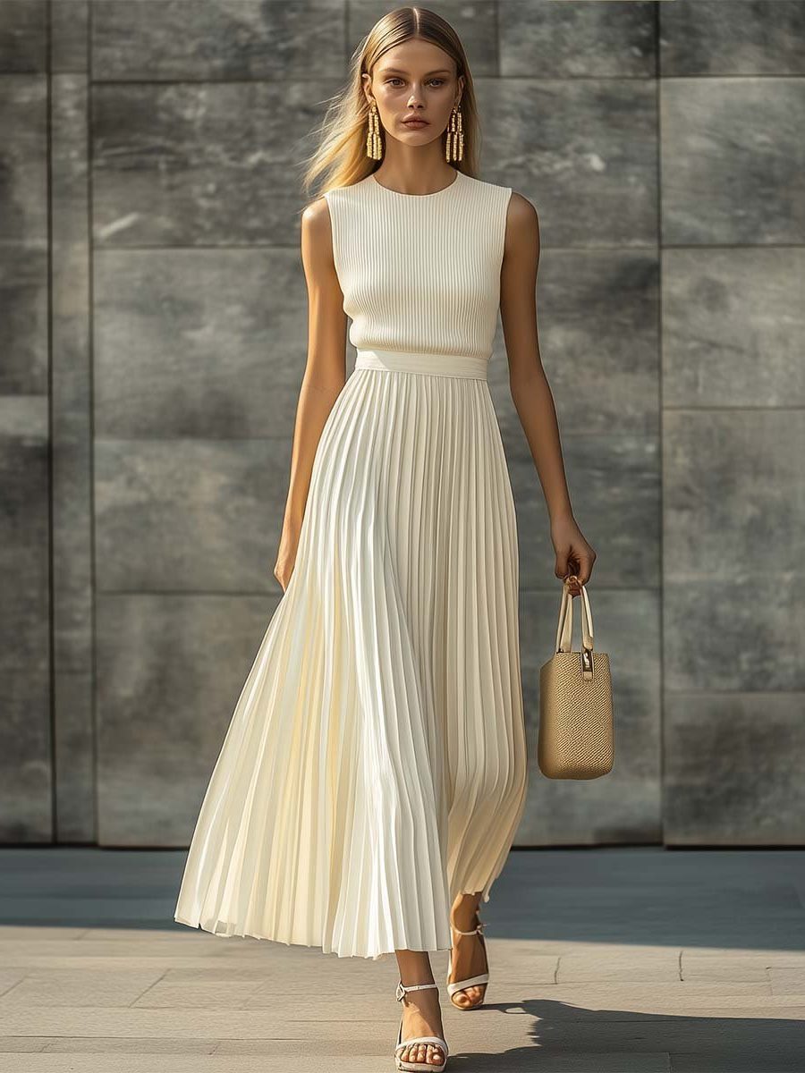 Sleeveless Pleated Maxi Dress for Women