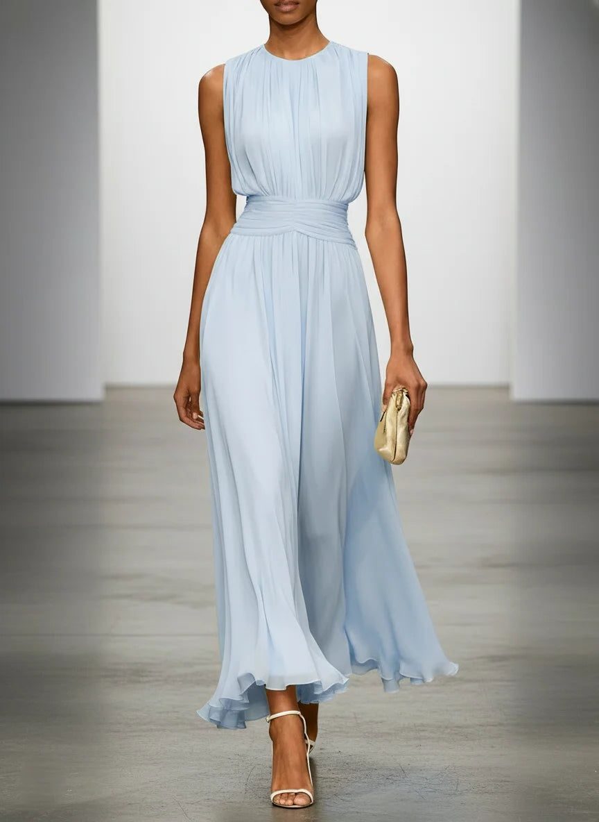 Sleeveless Ruched A-Line Wedding Guest Maxi Dress for Women