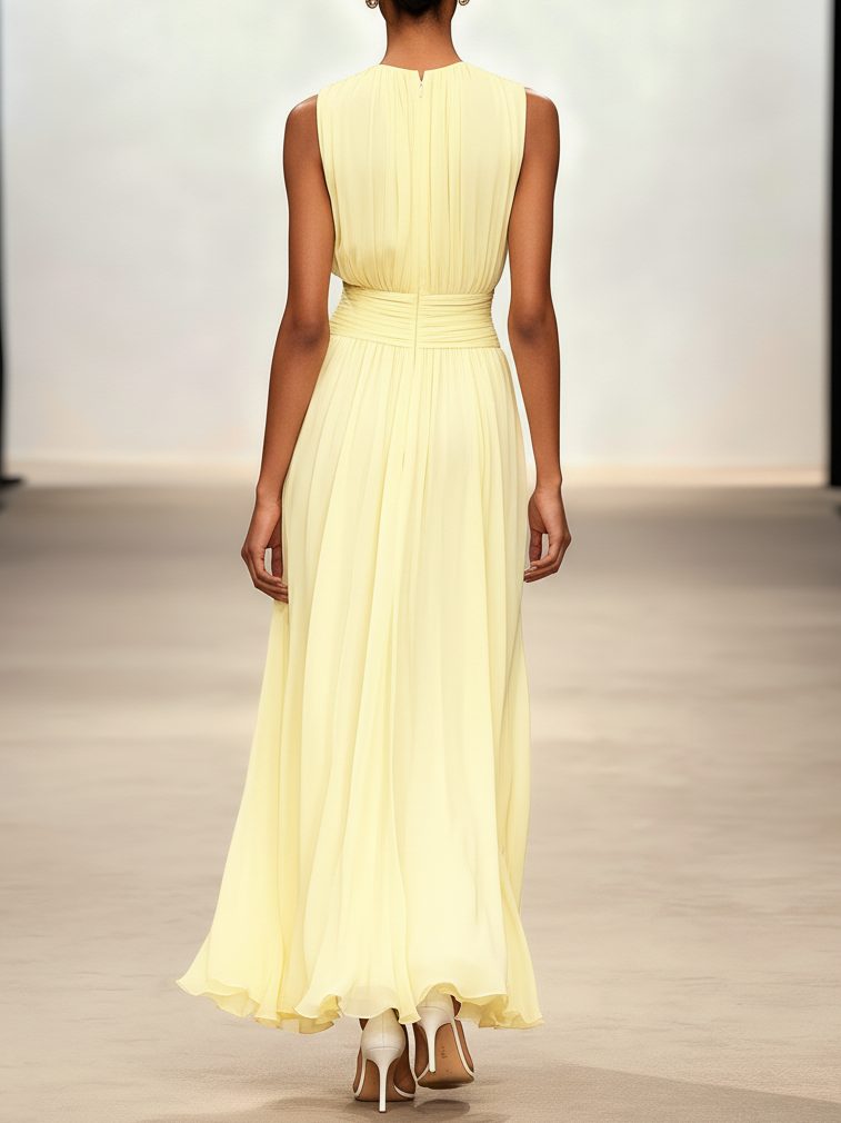 Sleeveless Ruched A-Line Wedding Guest Maxi Dress for Women - View 7