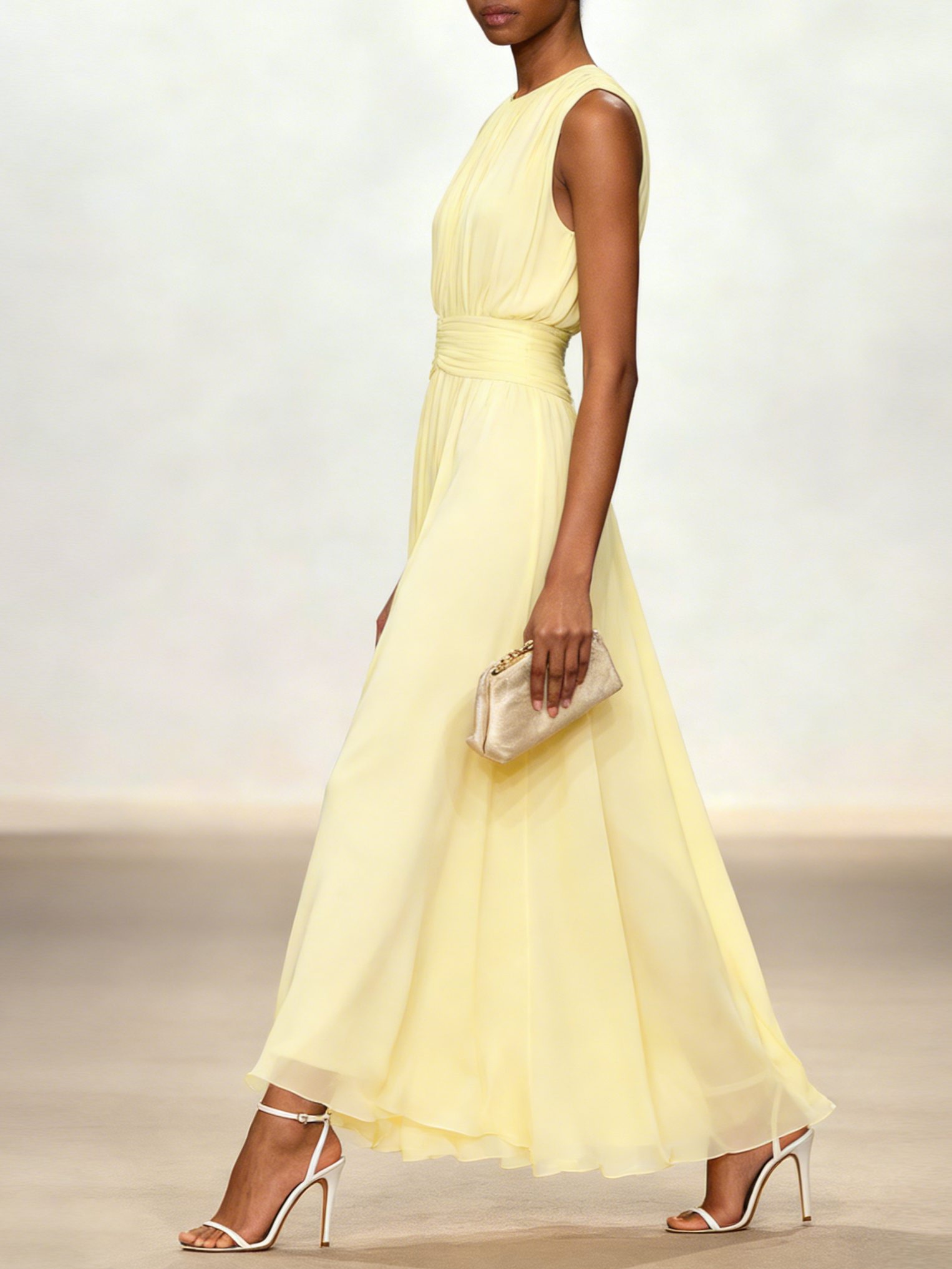 Sleeveless Ruched A-Line Wedding Guest Maxi Dress for Women - View 8