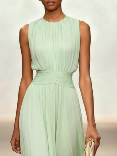 Sleeveless Ruched A-Line Wedding Guest Maxi Dress for Women - View 18
