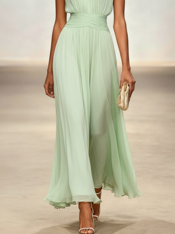 Sleeveless Ruched A-Line Wedding Guest Maxi Dress for Women - View 19
