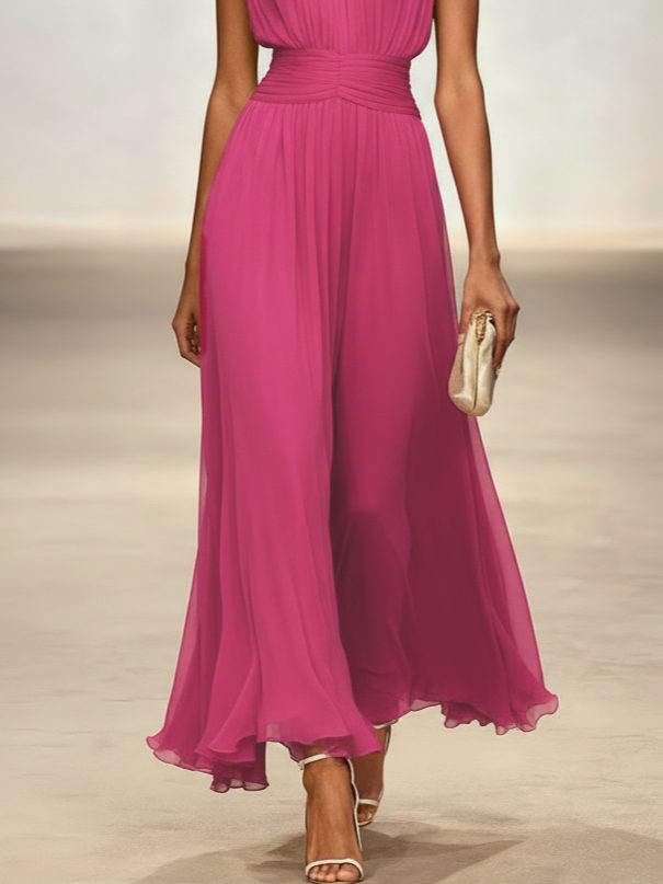 Sleeveless Ruched A-Line Wedding Guest Maxi Dress for Women - View 25