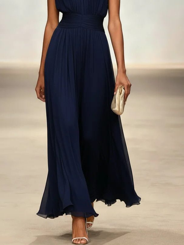 Sleeveless Ruched A-Line Wedding Guest Maxi Dress for Women - View 30