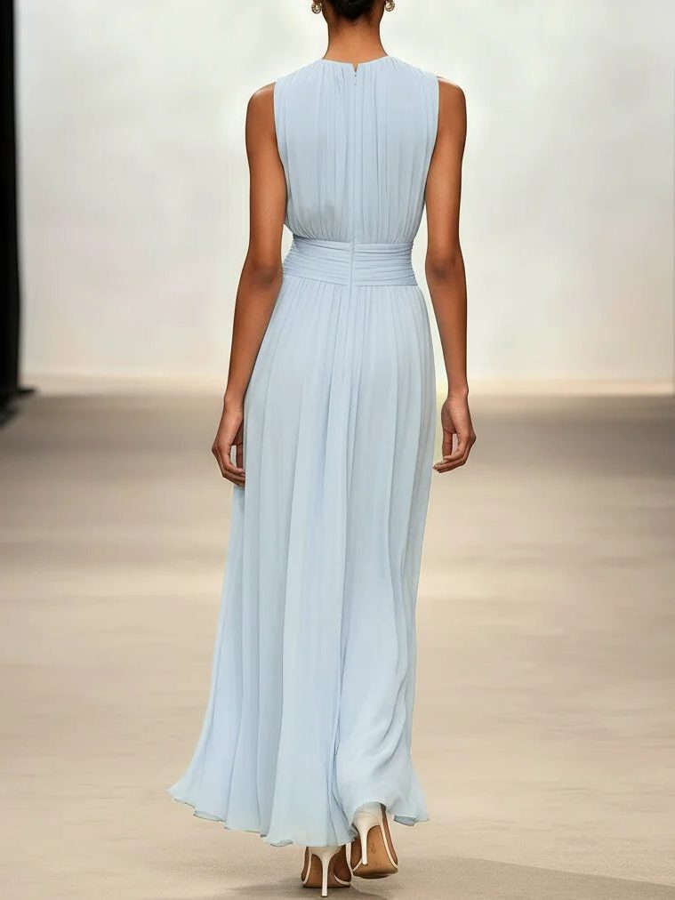 Sleeveless Ruched A-Line Wedding Guest Maxi Dress for Women - View 2