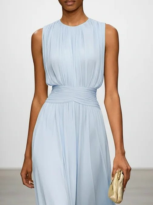Sleeveless Ruched A-Line Wedding Guest Maxi Dress for Women - View 3