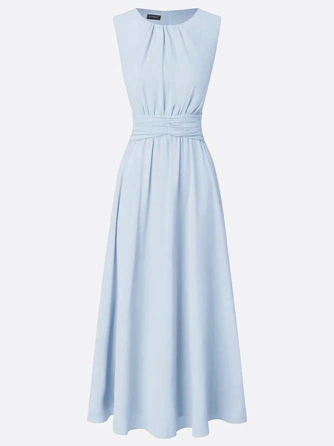 Sleeveless Ruched A-Line Wedding Guest Maxi Dress for Women - View 4