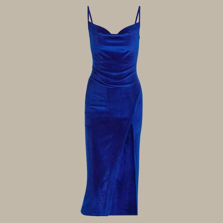 Slim Fit Split Hem Midi Dress for Women - Blue