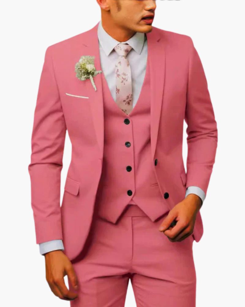 Slim Fit Three-Piece Suit for Men - Rosa intenso