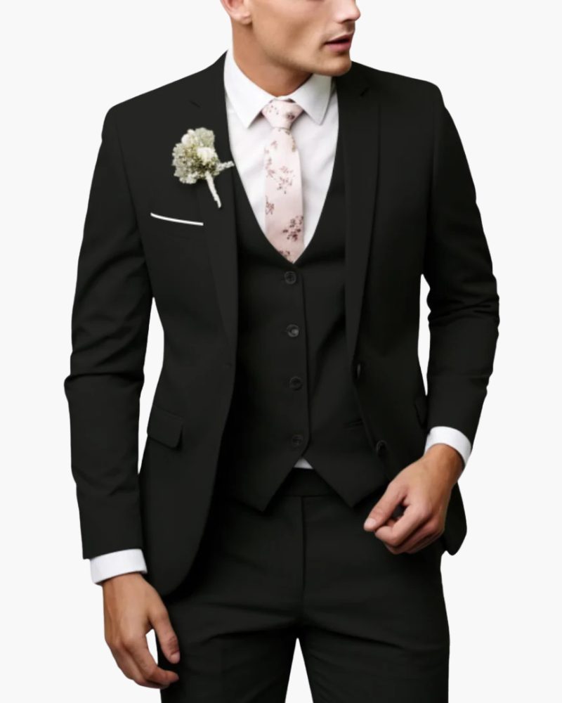Slim Fit Three-Piece Suit for Men - Nero