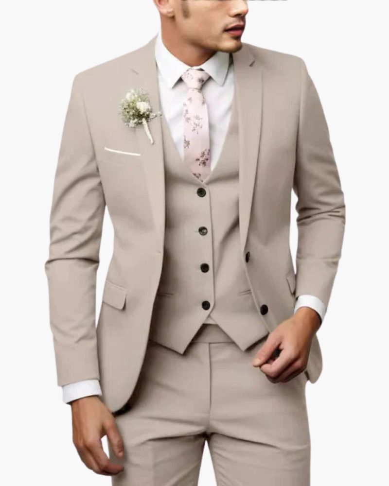 Slim Fit Three-Piece Suit for Men - Champagne