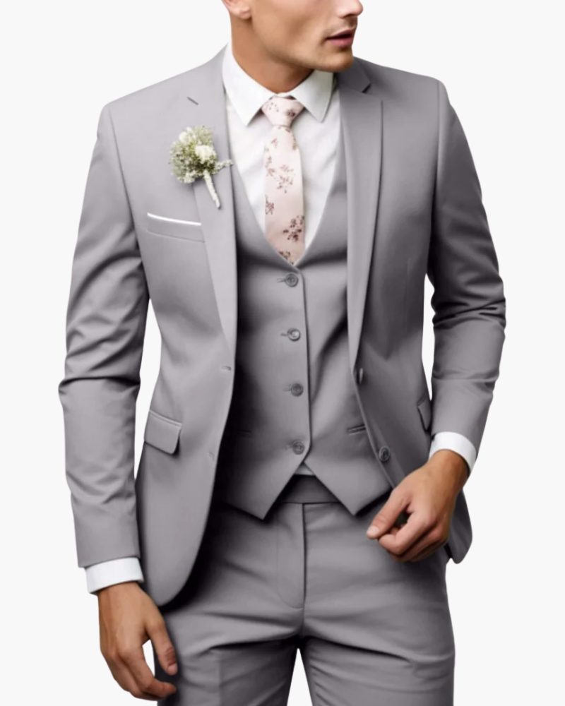 Slim Fit Three-Piece Suit for Men - Grigio chiaro