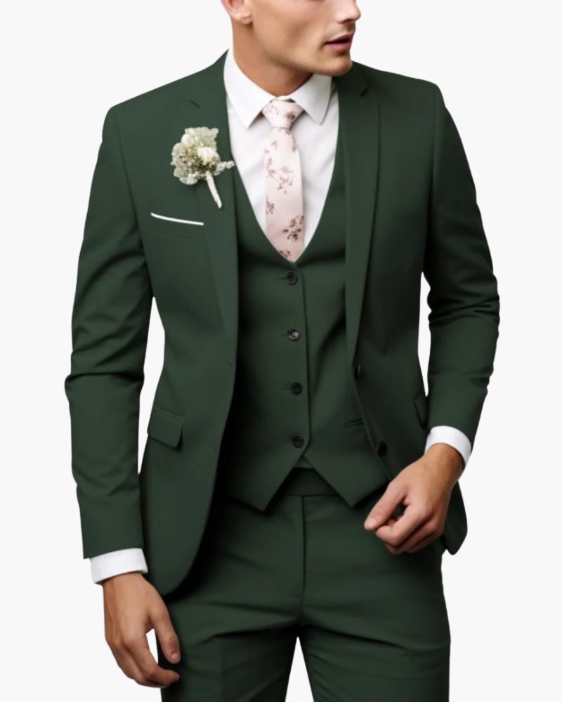 Slim Fit Three-Piece Suit for Men - Verde