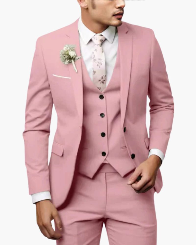 Slim Fit Three-Piece Suit for Men - Rosa chiaro