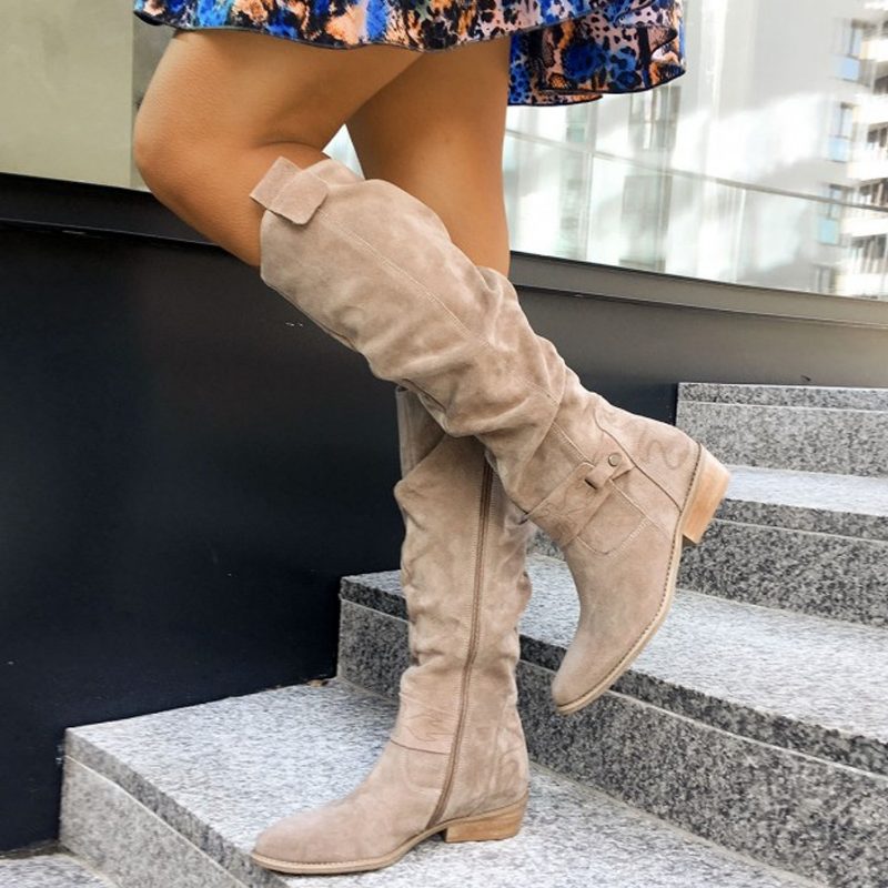 Slouch Knee-High Boots for Women - Beige