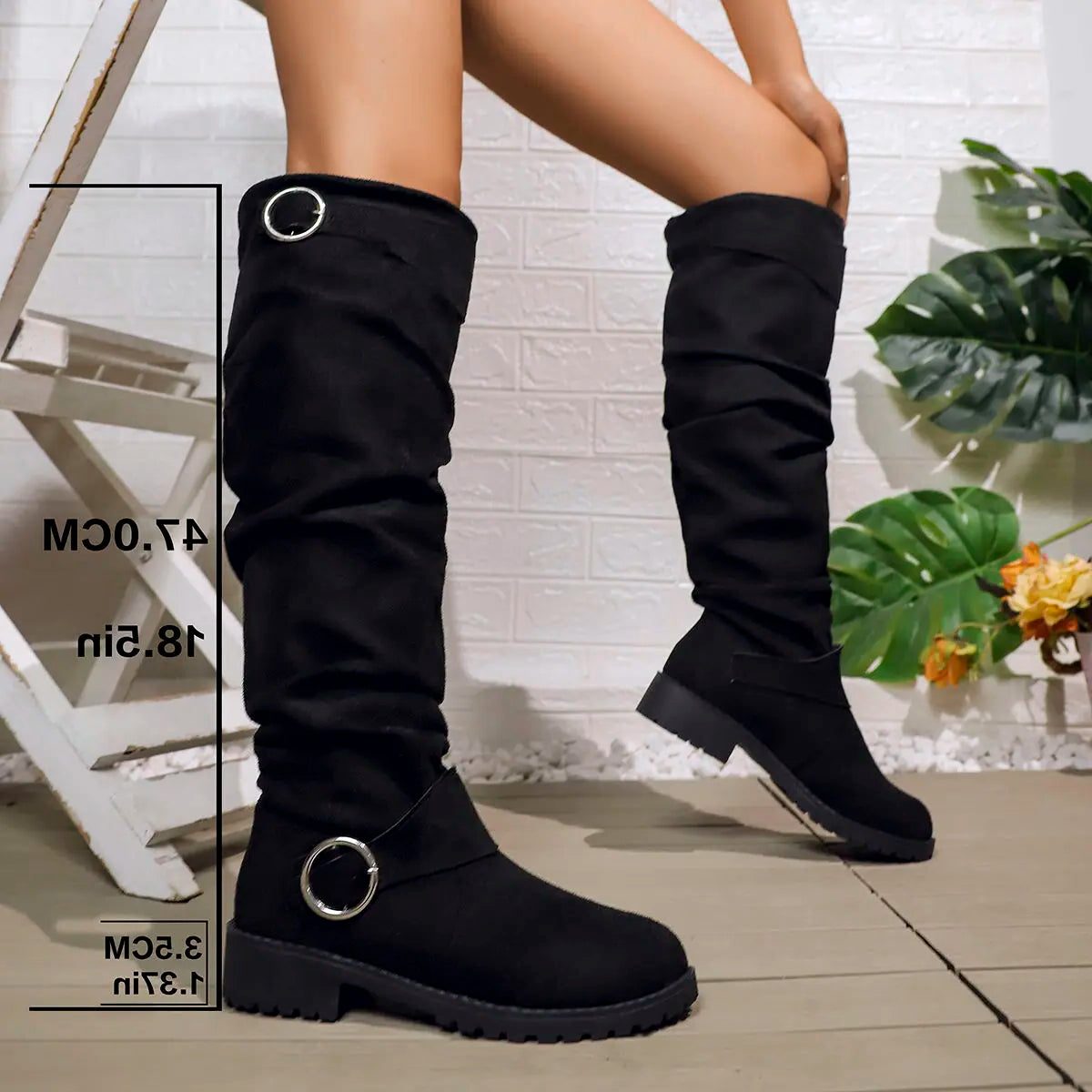 Slouchy Knee High Boots for Women - Black