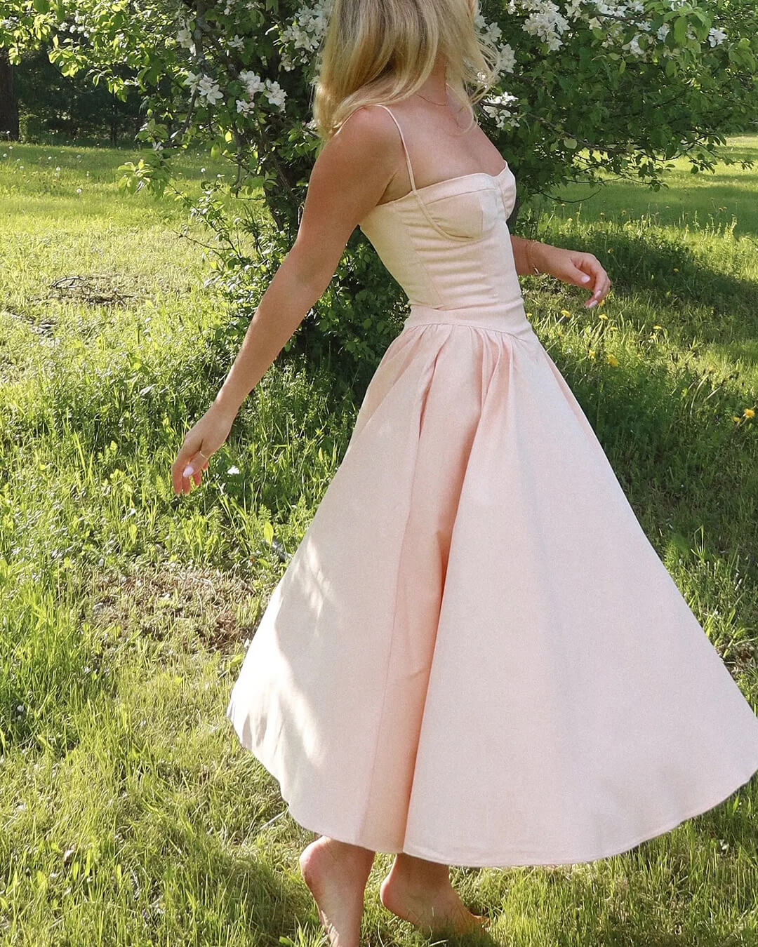 Spaghetti Strap A-Line Midi Dress Wedding Guest for Women
