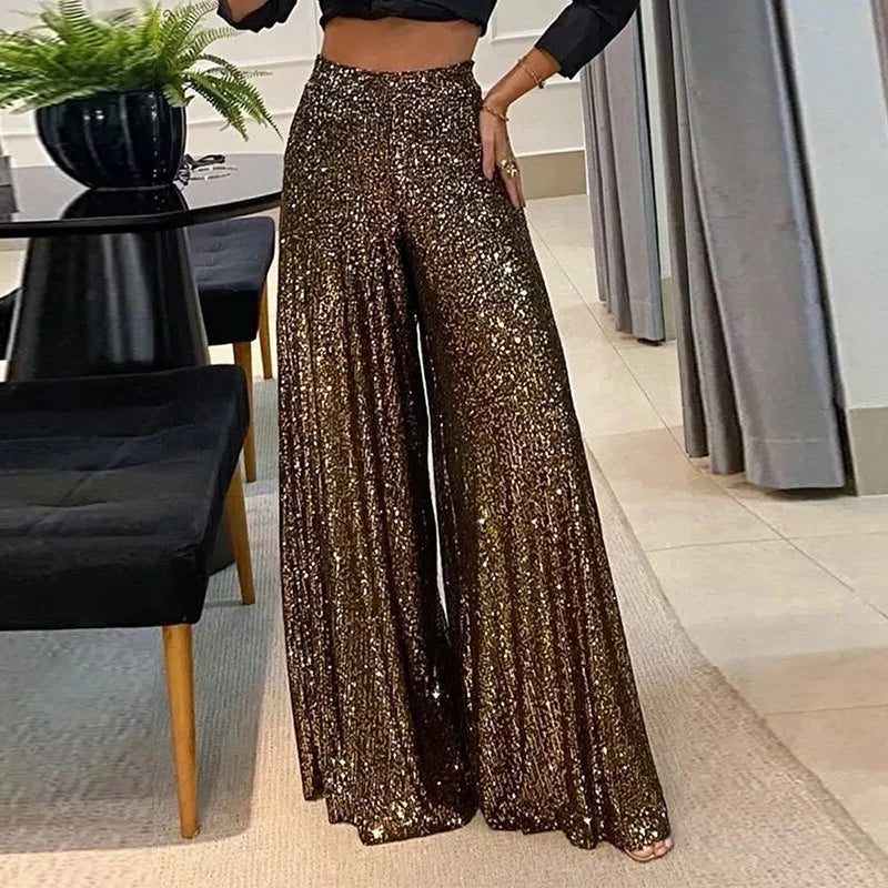 Sparkly Wide Leg Sequin Trousers for Women