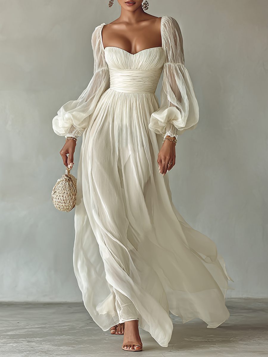 Square Neck Long Sleeve Maxi Dress for Women
