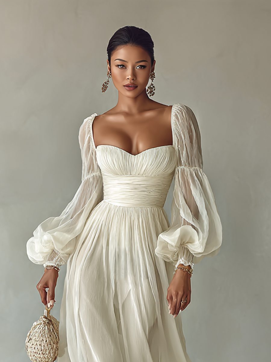 Square Neck Long Sleeve Maxi Dress for Women