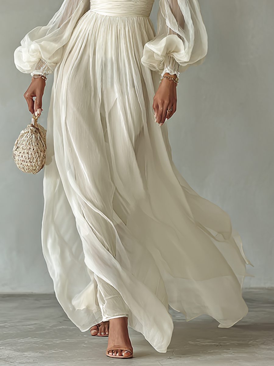 Square Neck Long Sleeve Maxi Dress for Women - View 3