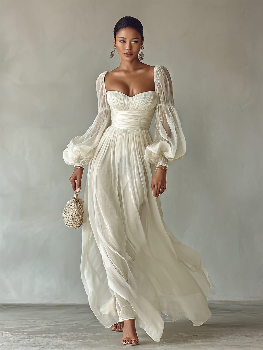 Square Neck Long Sleeve Maxi Dress for Women - View 4