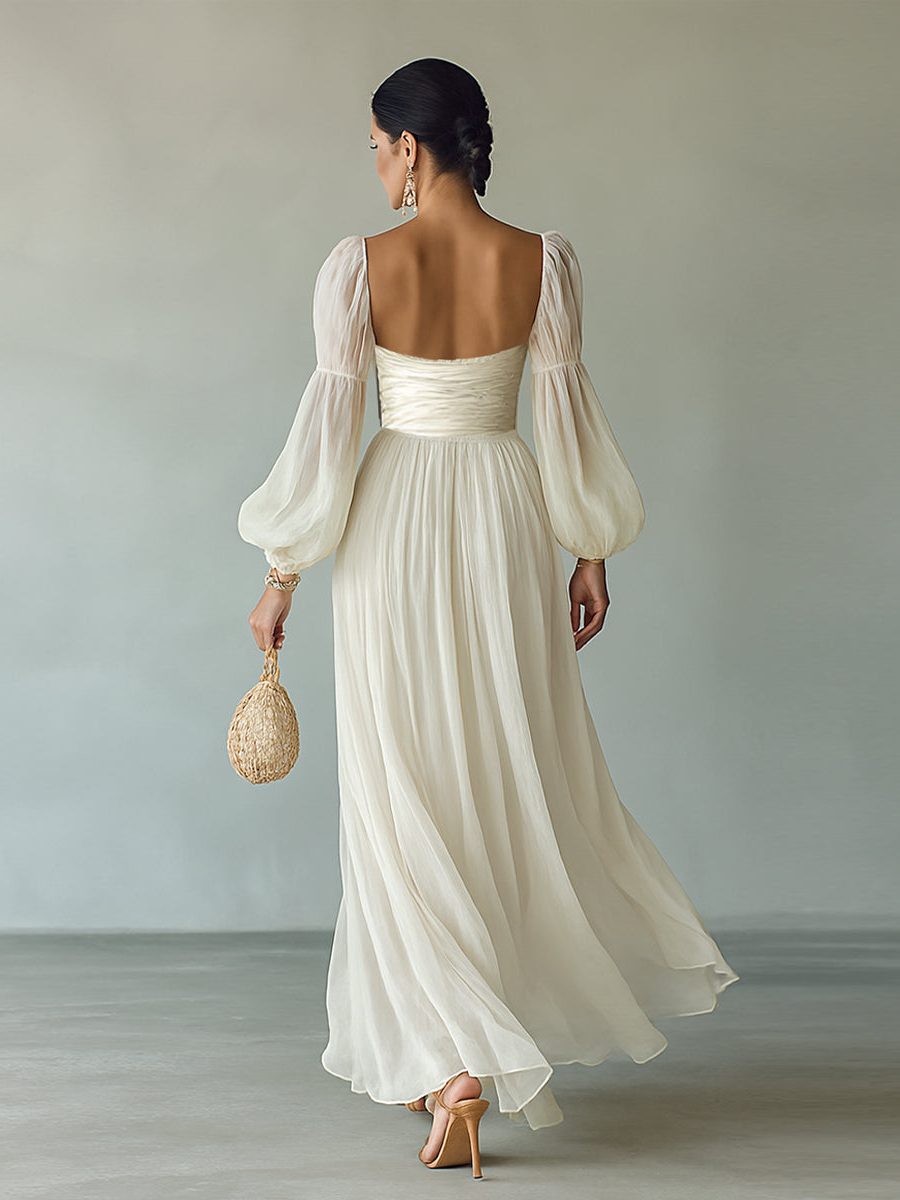 Square Neck Long Sleeve Maxi Dress for Women - View 5