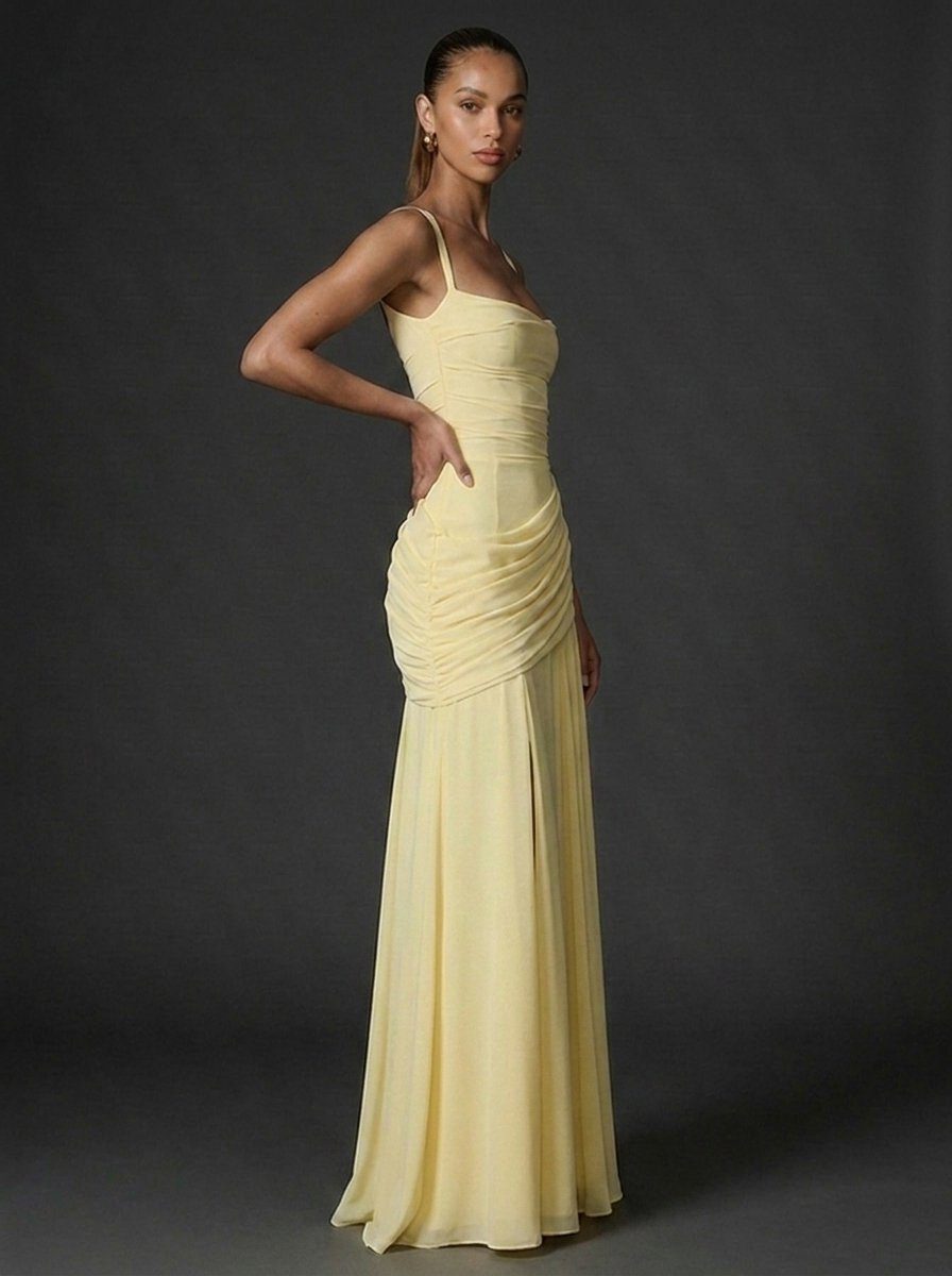Square Neck Sleeveless Ruched Maxi Dress for Women - View 3