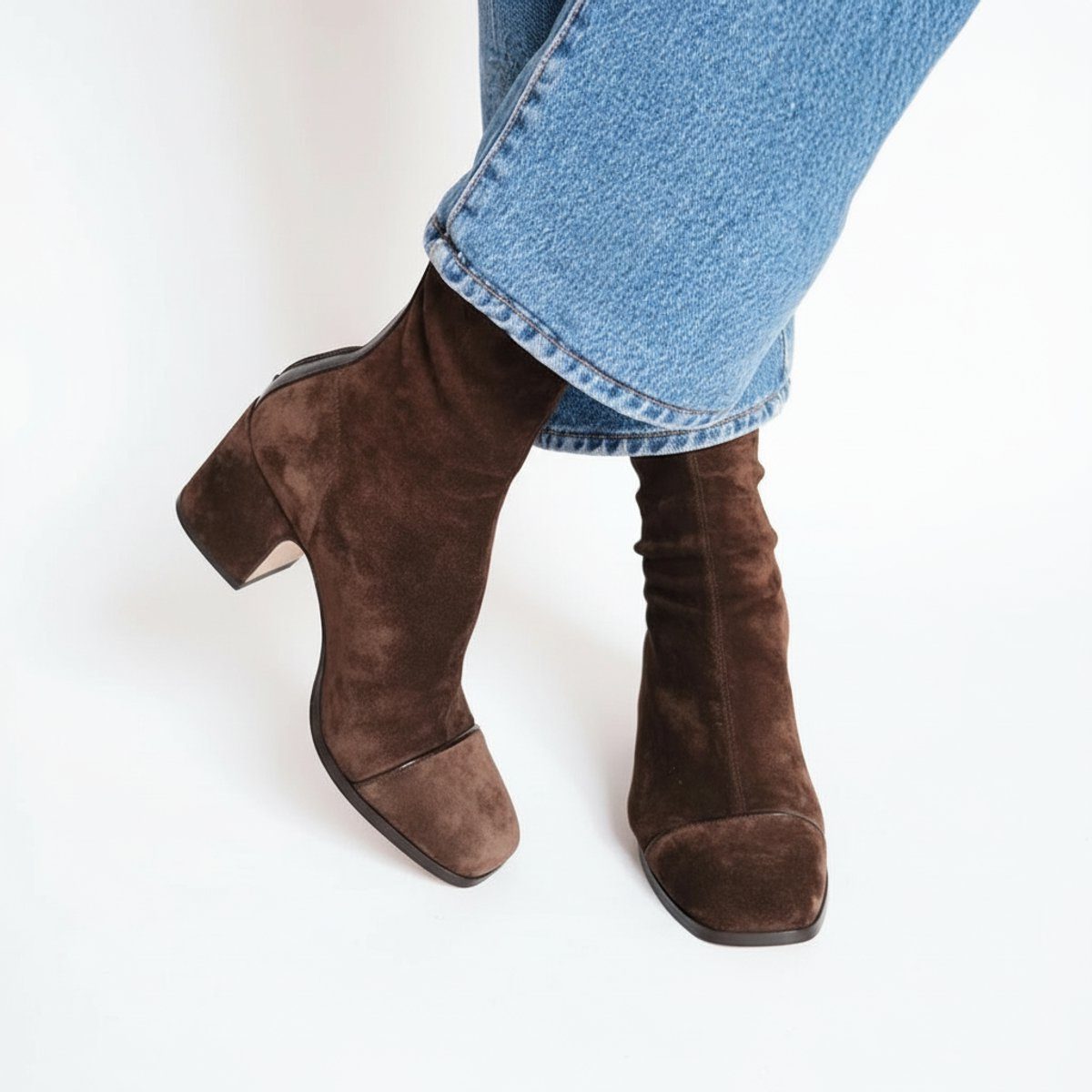 Square Toe Block Heel Suede Ankle Boots for Women