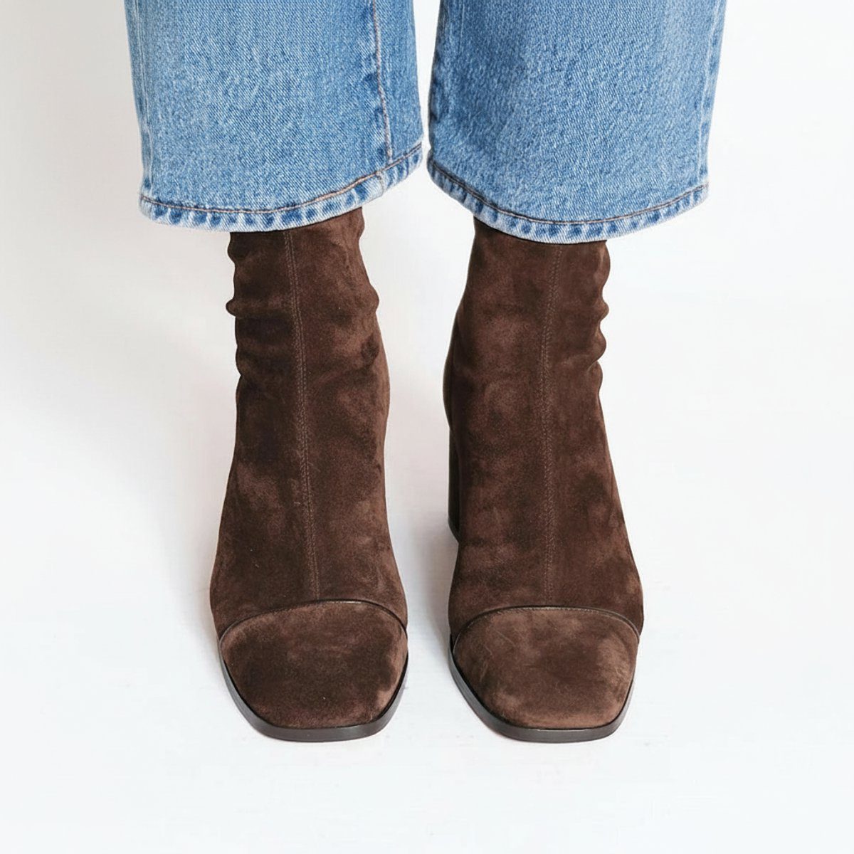Square Toe Block Heel Suede Ankle Boots for Women - View 2