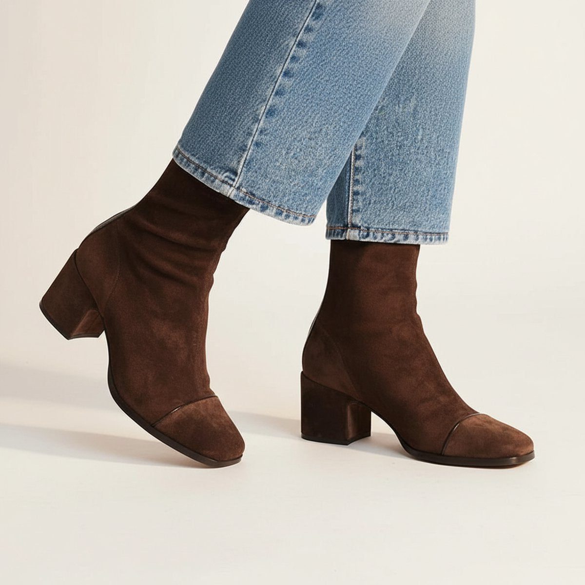 Square Toe Block Heel Suede Ankle Boots for Women - View 3