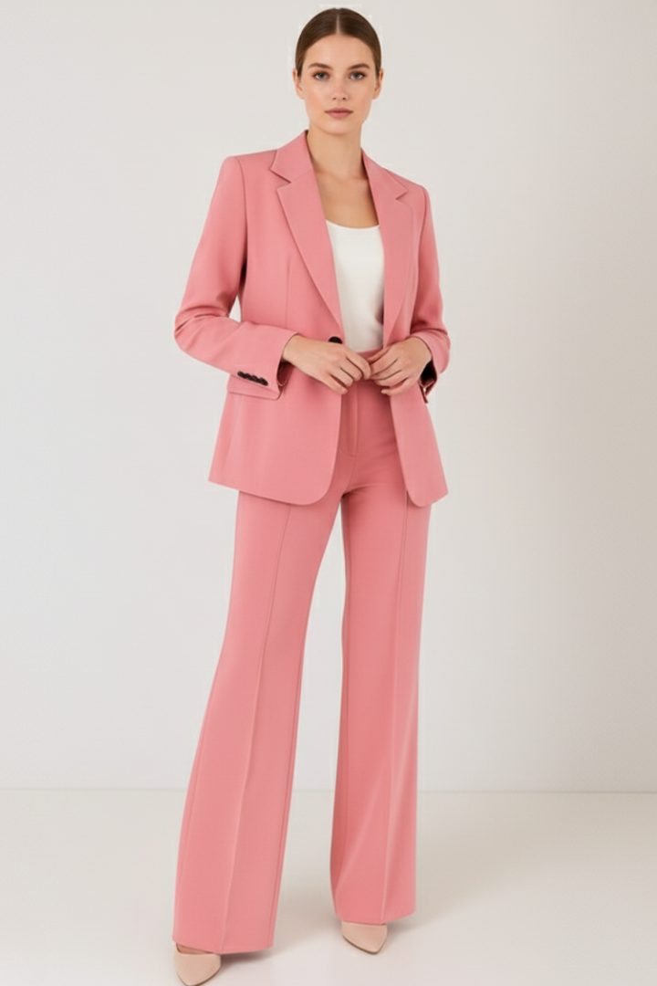 Straight Leg Blazer Suit Set for Women - Pink
