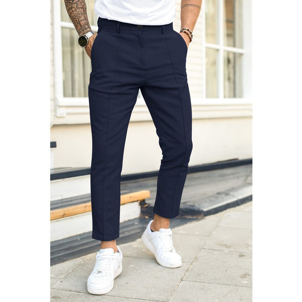 Straight Leg Crop Trousers for Men - Blu