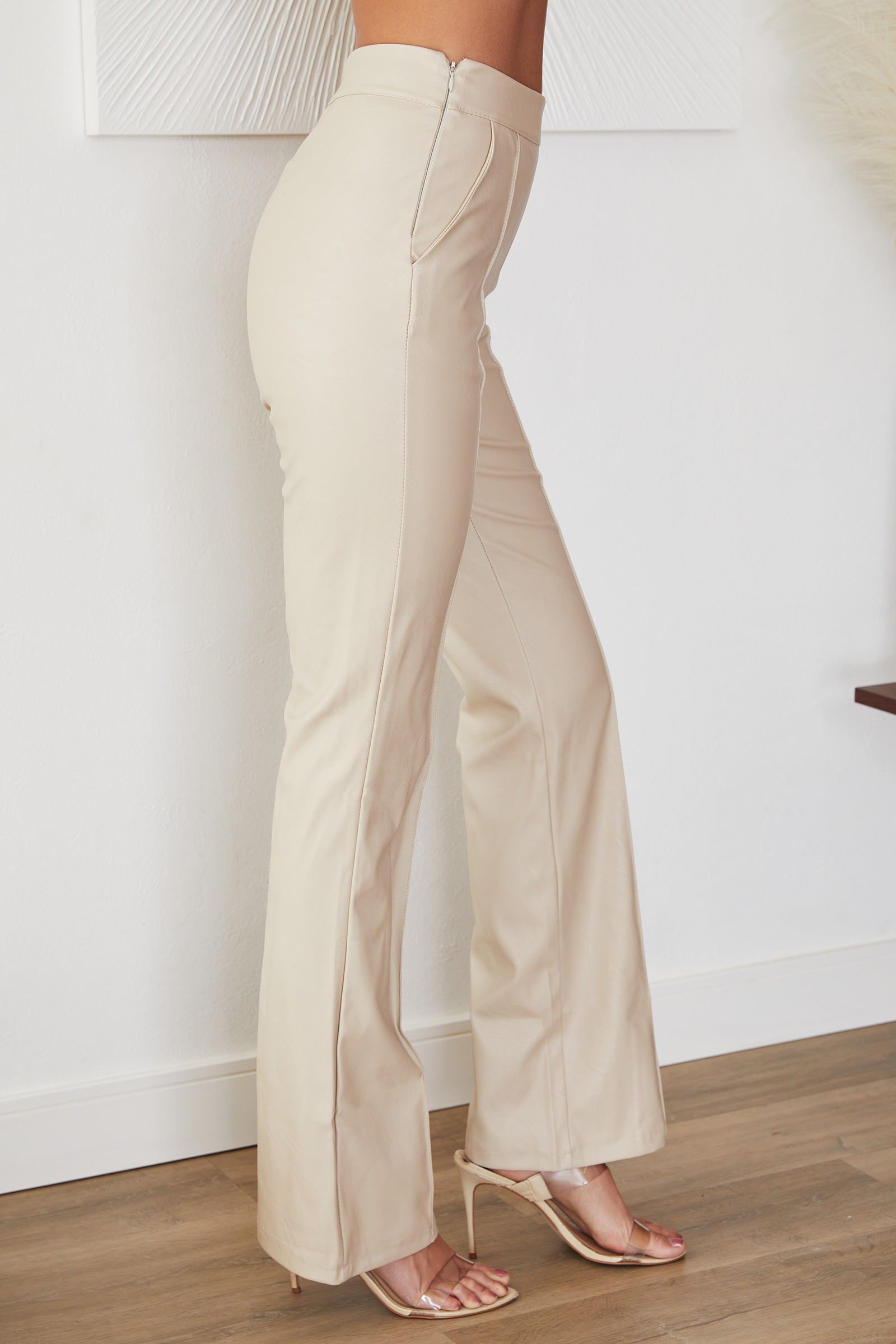 Straight Leg Faux Leather Trousers for Women - View 3